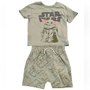 Star Wars Baby Yoda Grogu Matching Set Tee + Shorts Sage Green 2T